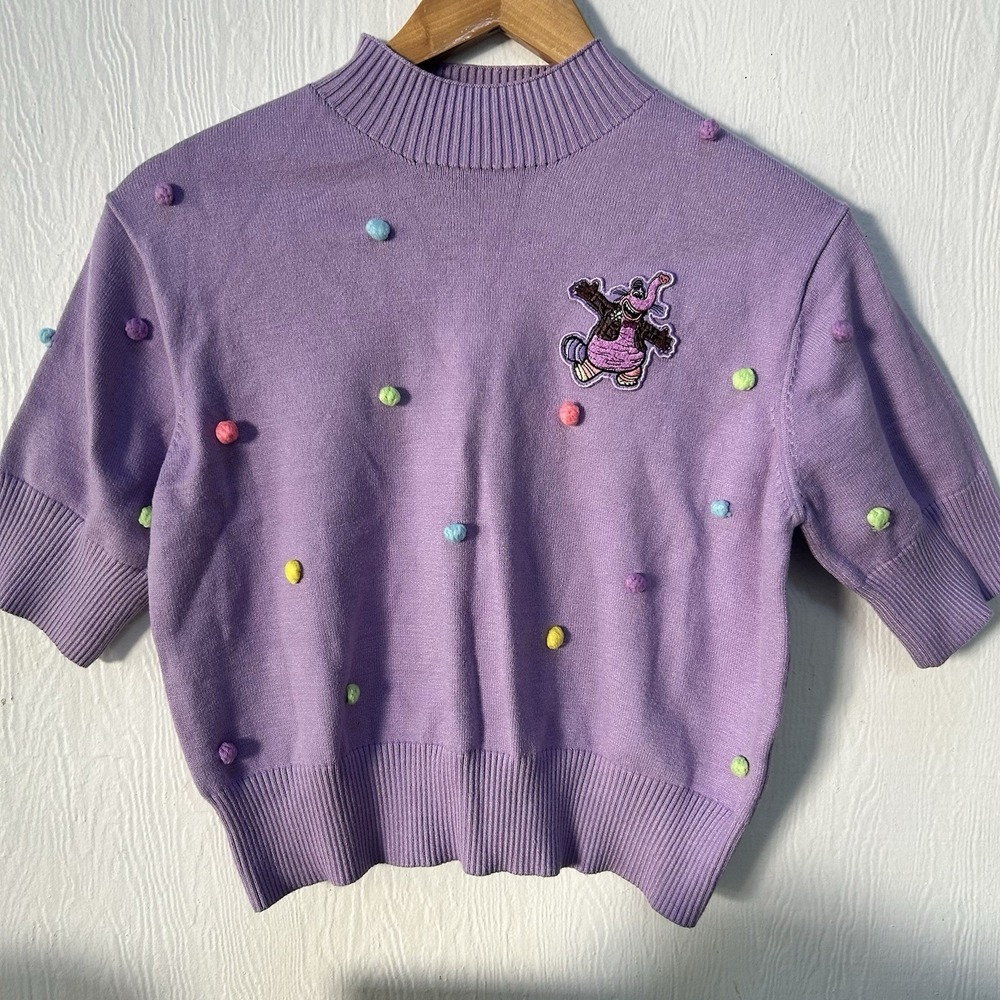 Disney Pixar Inside Out 💜BING BONG Pom Pom Short Sleeve Sweater Small Worn Once